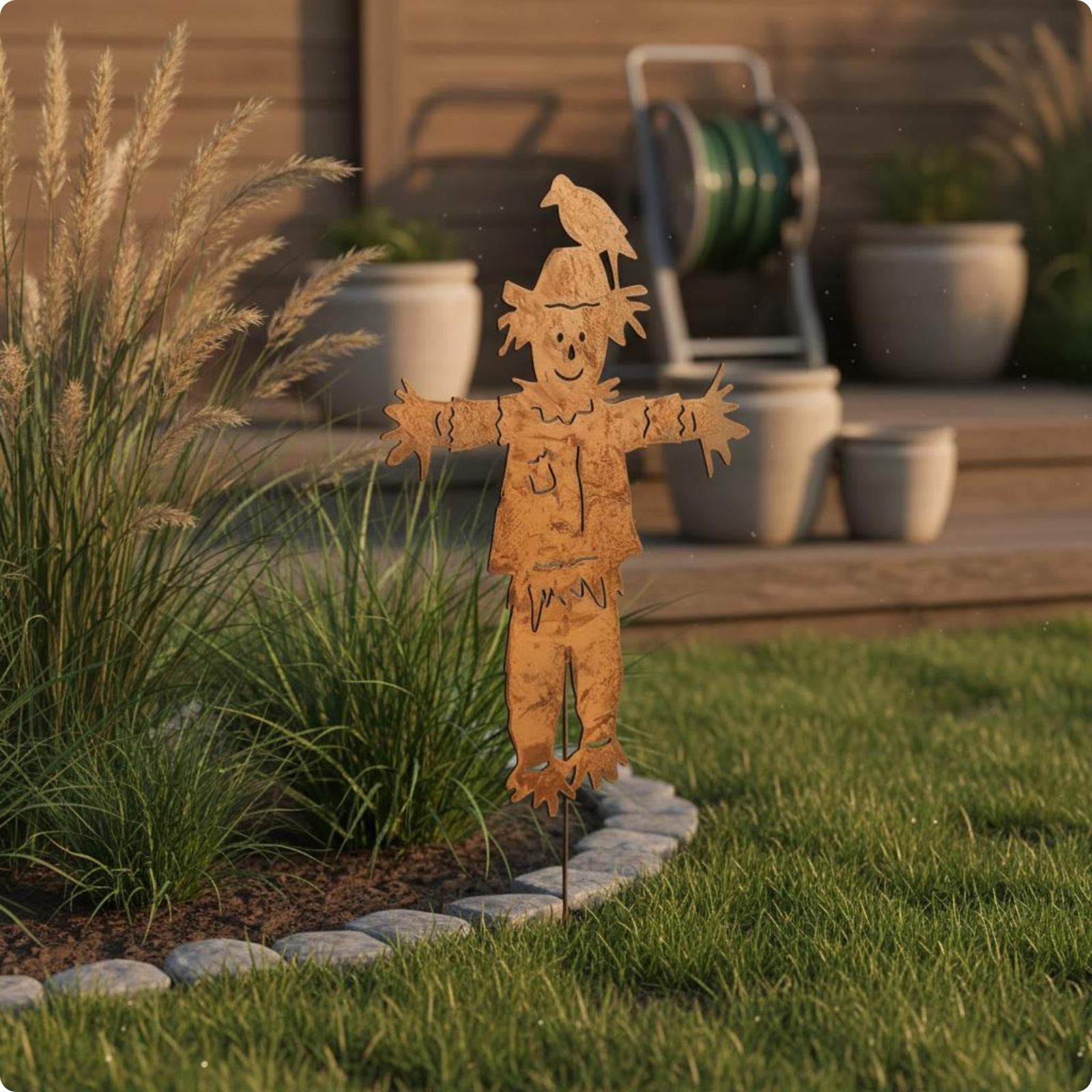 Smart Garden In Home - Dekorative Rasenfigur im Vintage-Rost-Look: Vogelscheuchen-Silhouette aus